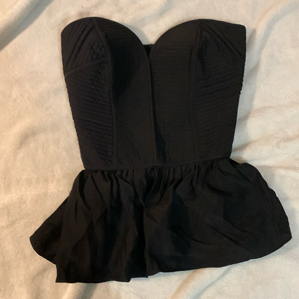 Parker silk black strapless peplum top